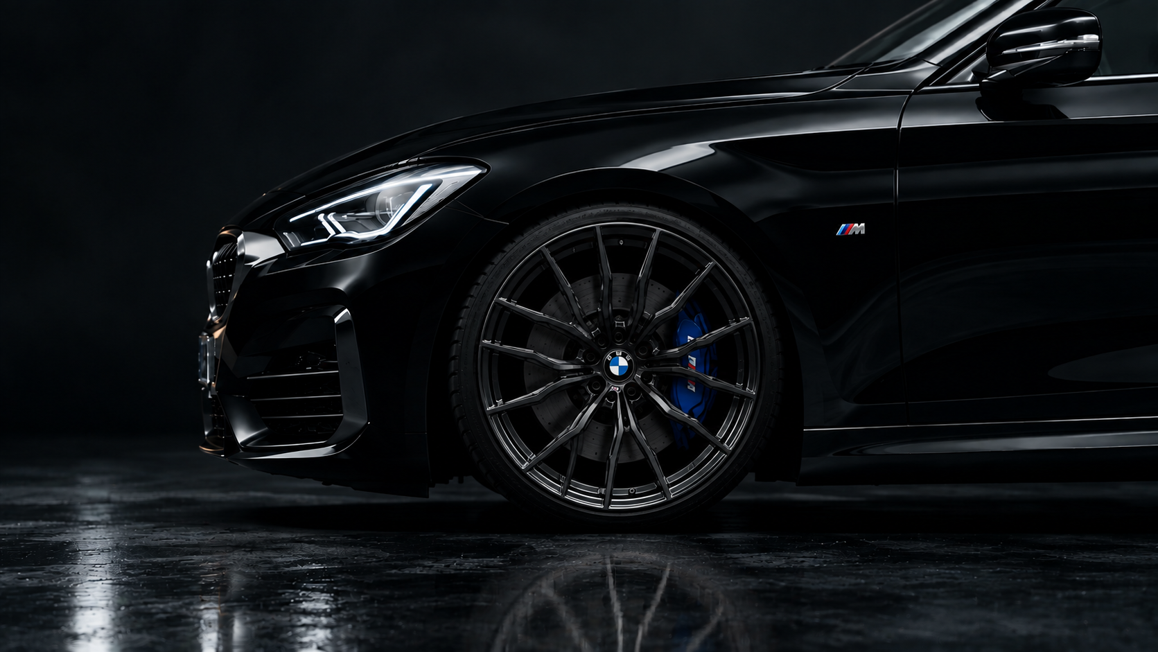 The same car with a refurbished alloy wheel and painted brake caliper